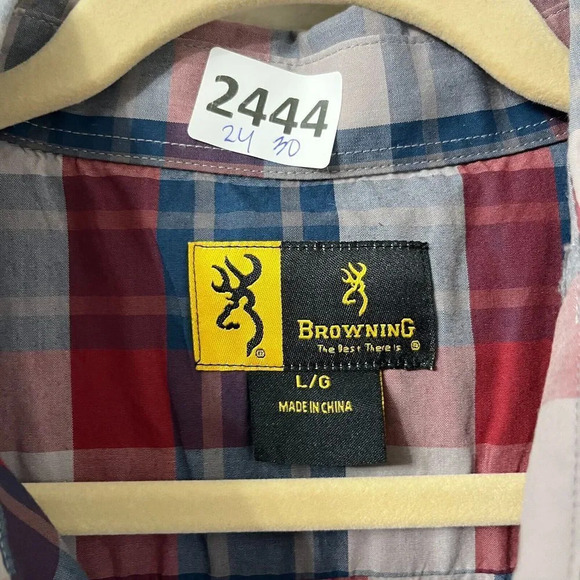 Browning Mens Red Blue Western Plaid Button Down Long Sleeve Shirt Large Pockets - Picture 2 of 9